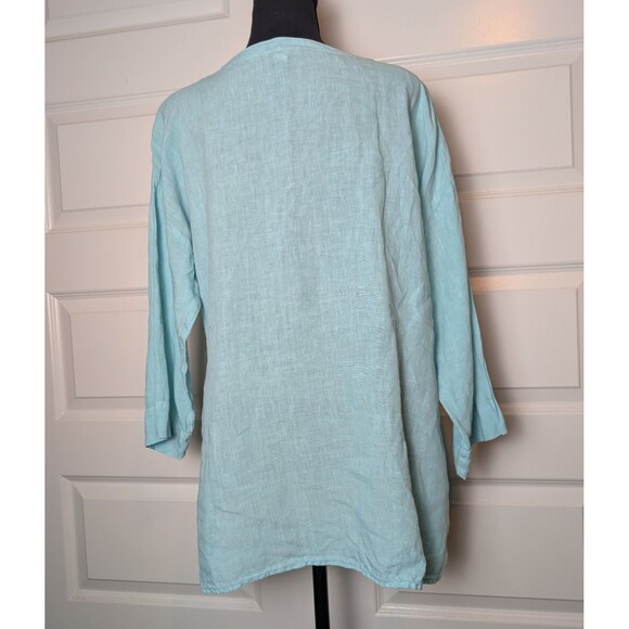 Eileen Fisher Size M Blouse Handkerchief Linen Bateau Neck 3/4 Sleeve Coastal - Picture 4 of 9